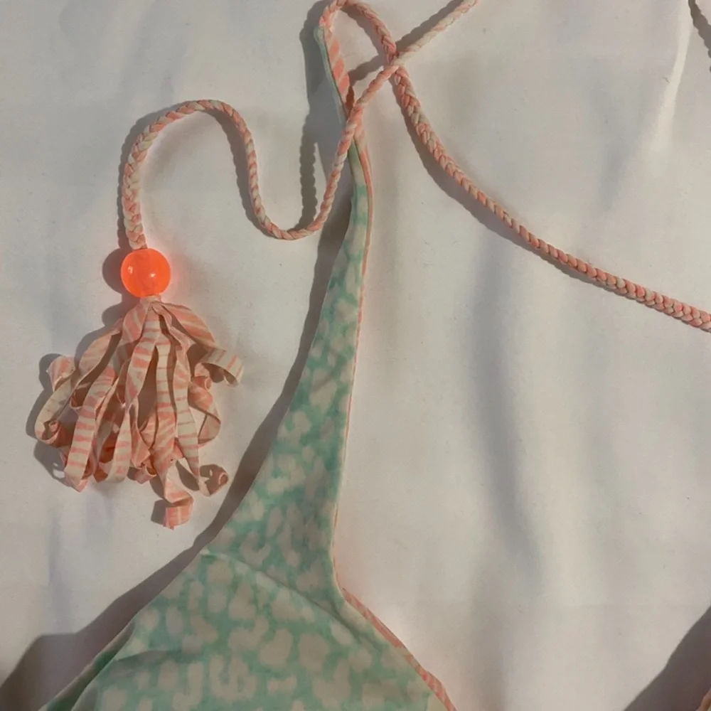 Victoria’s Secret Reversible Patterned Bikini Halter Top - Blue White & Orange